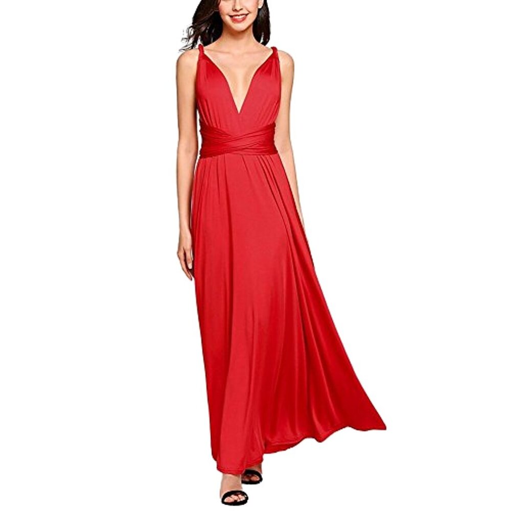 Red Convertible Bridesmaid Dress Infinity Maxi Multiway Wrap Dress Size M - Picture 3 of 9